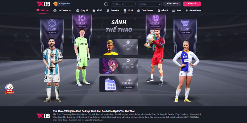 Các sảnh thể thao hấp dẫn tại TX88